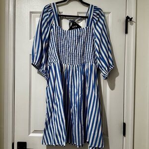 Blue and White Striped Dress